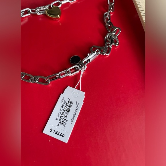 Michael Kors Necklace,Michael Kors Silver Necklace with Gold Heart Charm - Picture 12 of 13